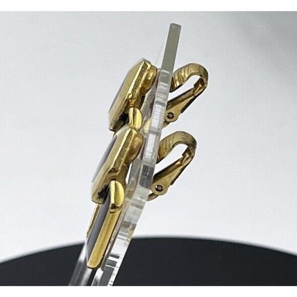 Crown Trifari Vintage Gold Tone Black Enamel Clip On Door Knocker Earrings - Picture 5 of 10